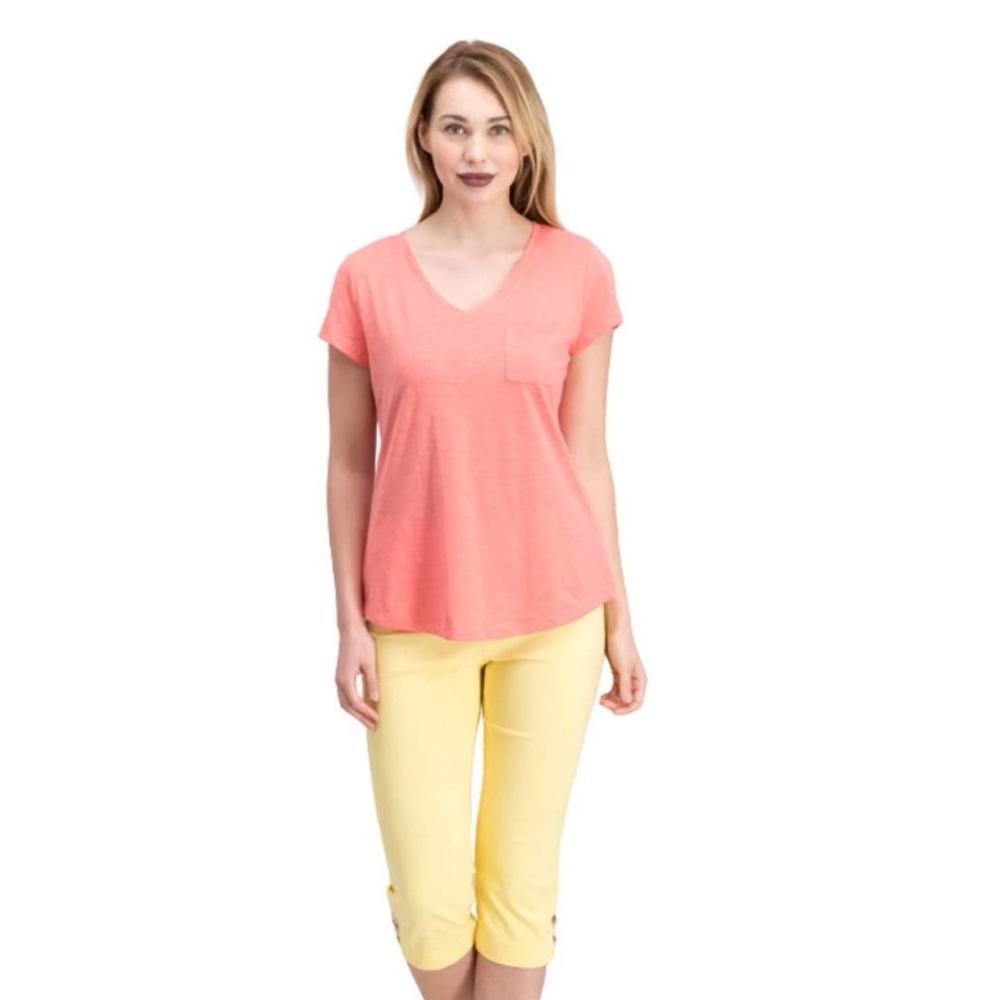 Maison Jules Pink V-neck Patch Pocket T-shirt XS